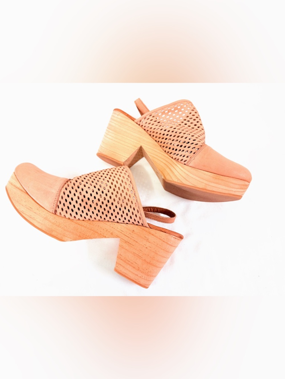 Free People Peach Tan Leather Slingback Clogs Perforated Platform Heel 39